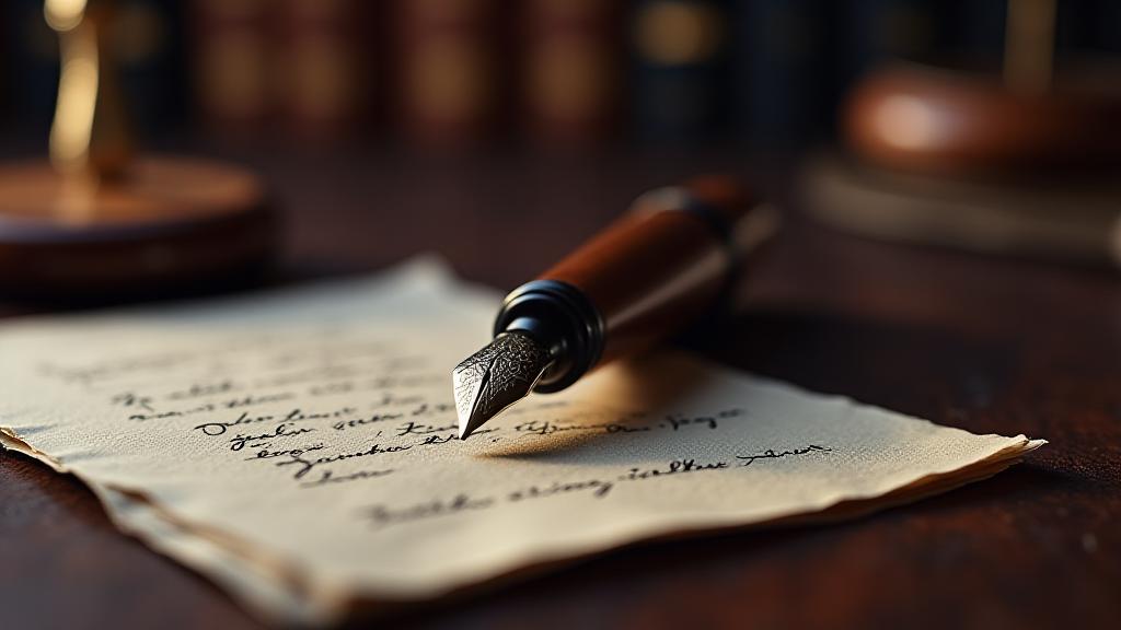 Close up of a fountain pen resting on a detailed legal contract