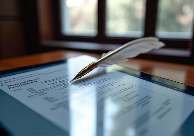 Antique quill and modern tablet on a desk